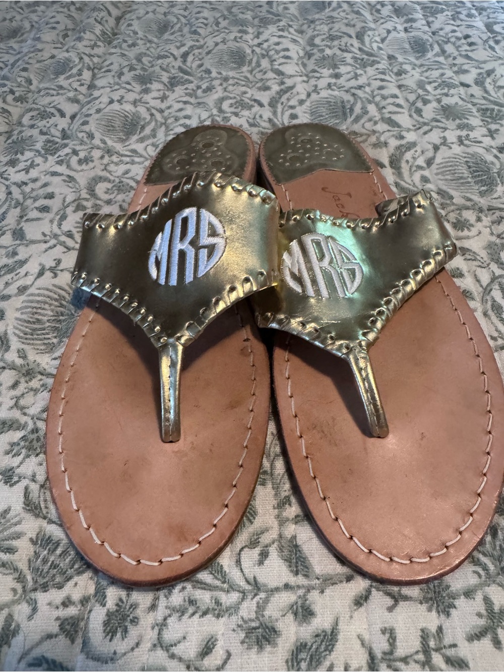 Jack Rogers Mrs. Metallic Gold Leather Thong Sandals